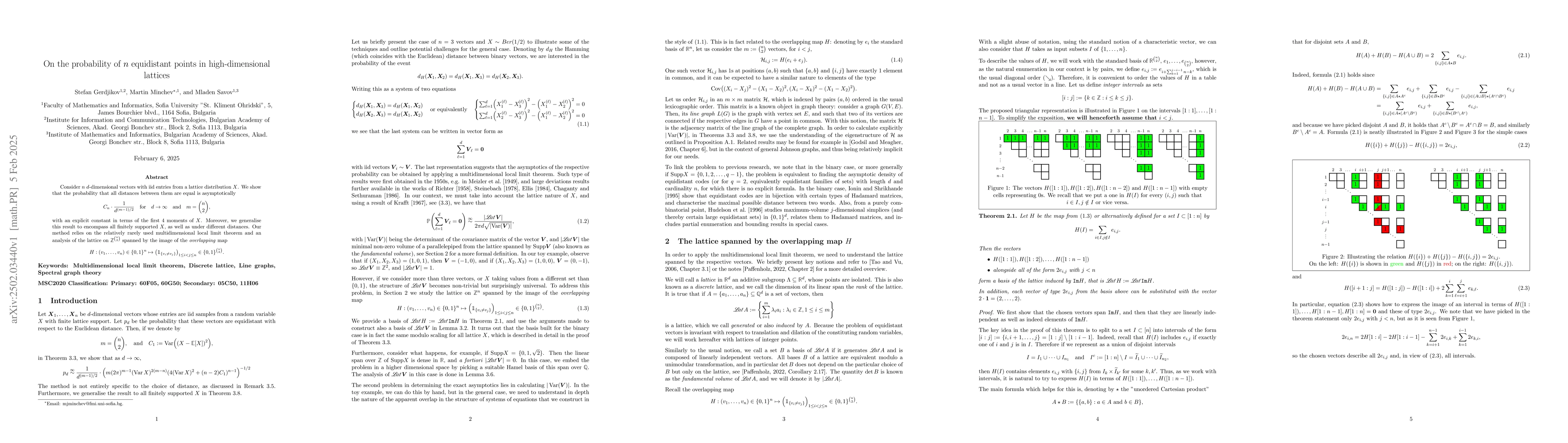 Thumbnail for On the probability of n equidistant points in high-dimensional lattices