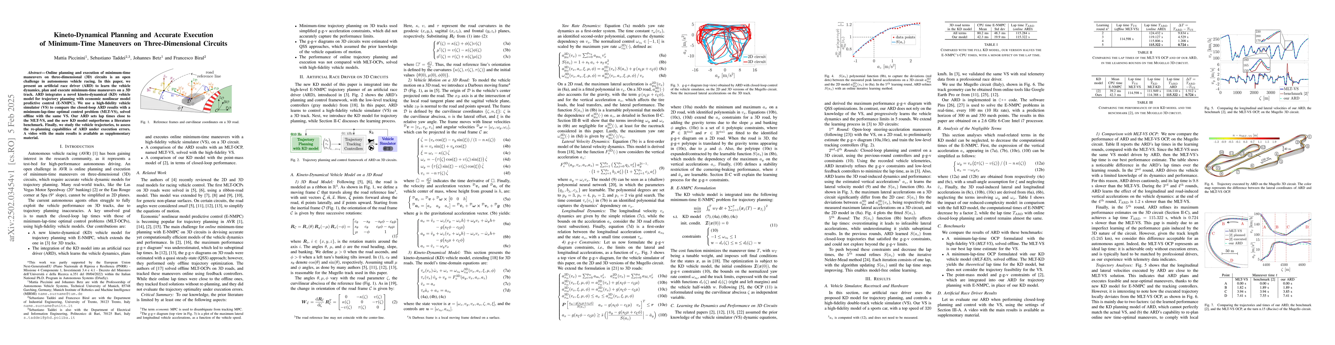Thumbnail for Kineto-Dynamical Planning and Accurate Execution of Minimum-Time
  Maneuvers on Three-Dimensional Circuits