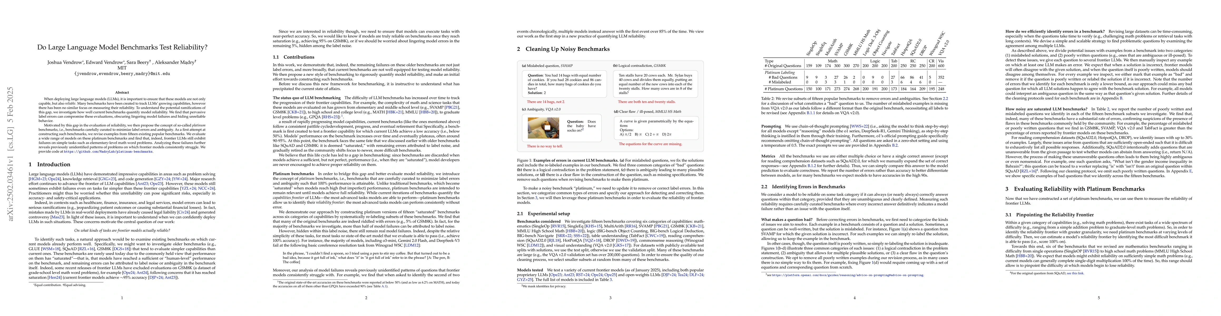 Thumbnail for Do Large Language Model Benchmarks Test Reliability?