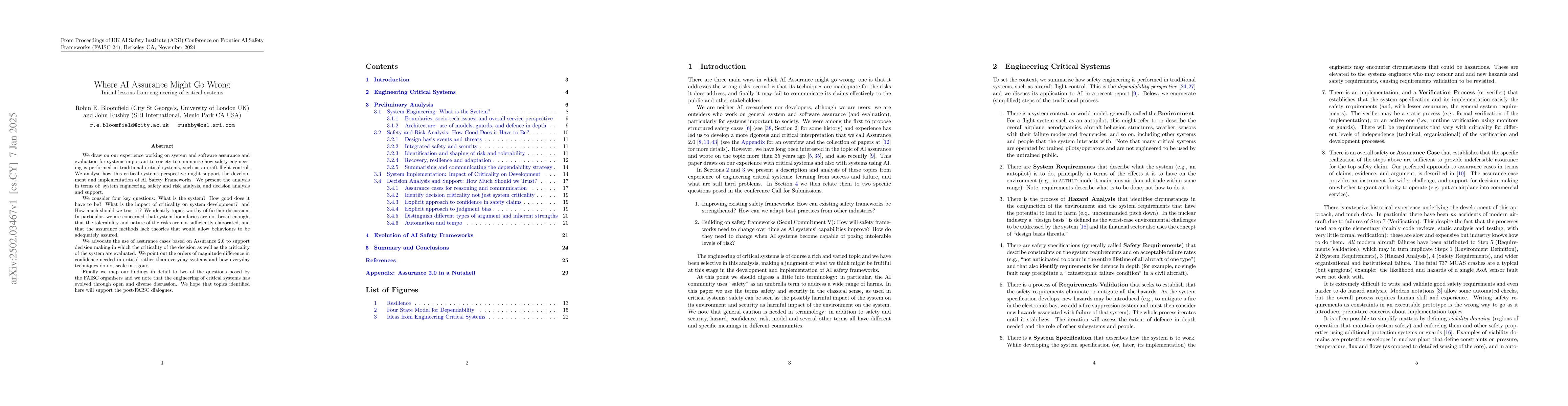 Thumbnail for Where AI Assurance Might Go Wrong: Initial lessons from engineering of
  critical systems