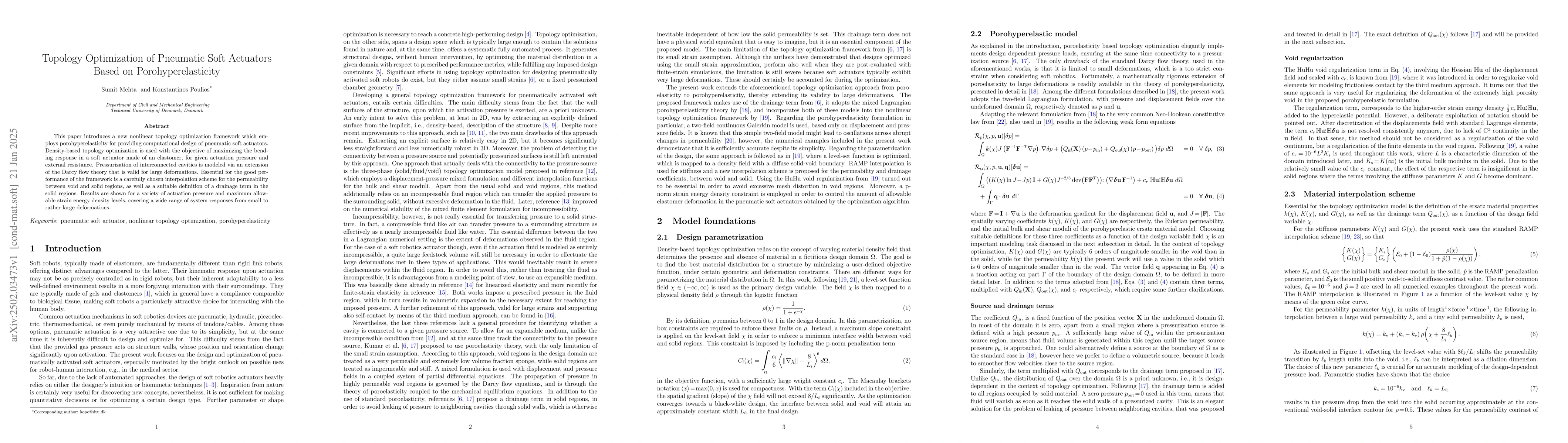 Thumbnail for Topology Optimization of Pneumatic Soft Actuators Based on
  Porohyperelasticity