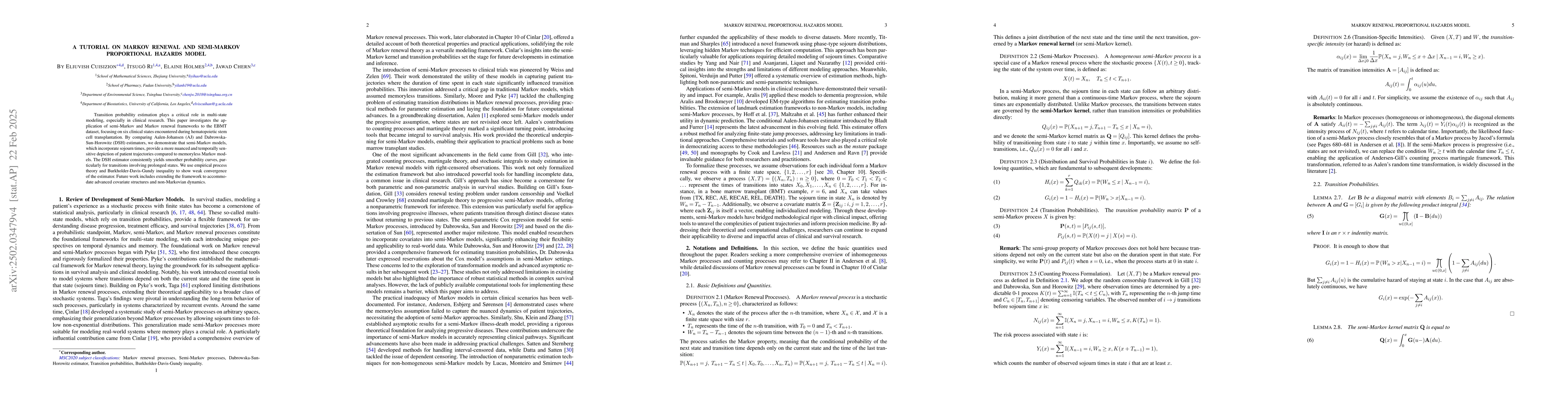 Thumbnail for A Tutorial on Markov Renewal and Semi-Markov Proportional Hazards Model