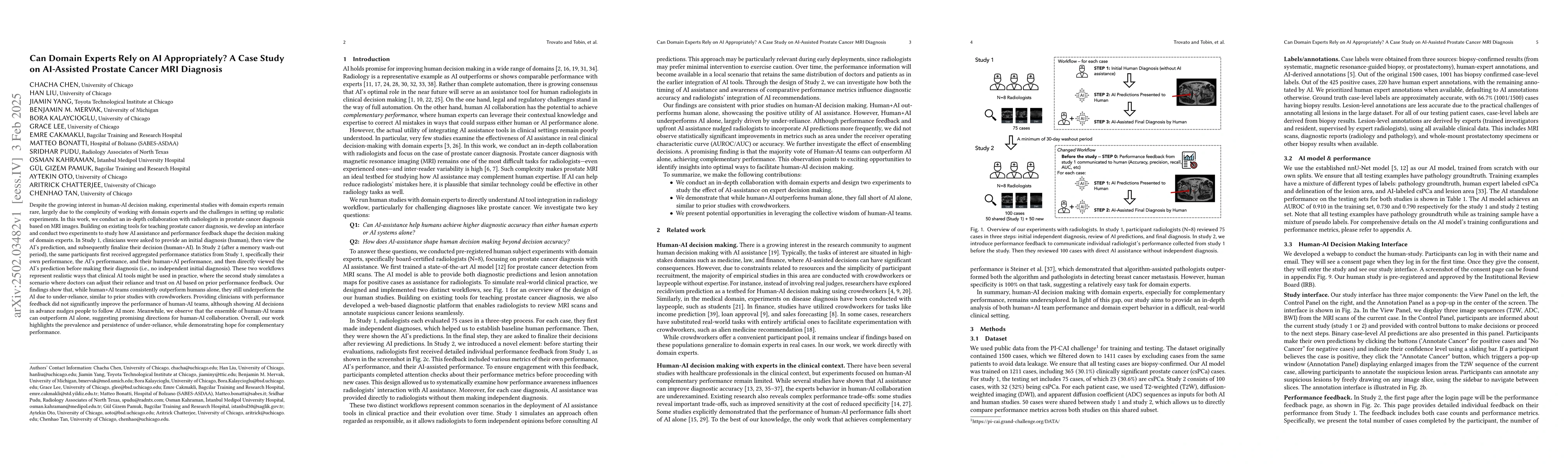 Thumbnail for Can Domain Experts Rely on AI Appropriately? A Case Study on AI-Assisted
  Prostate Cancer MRI Diagnosis