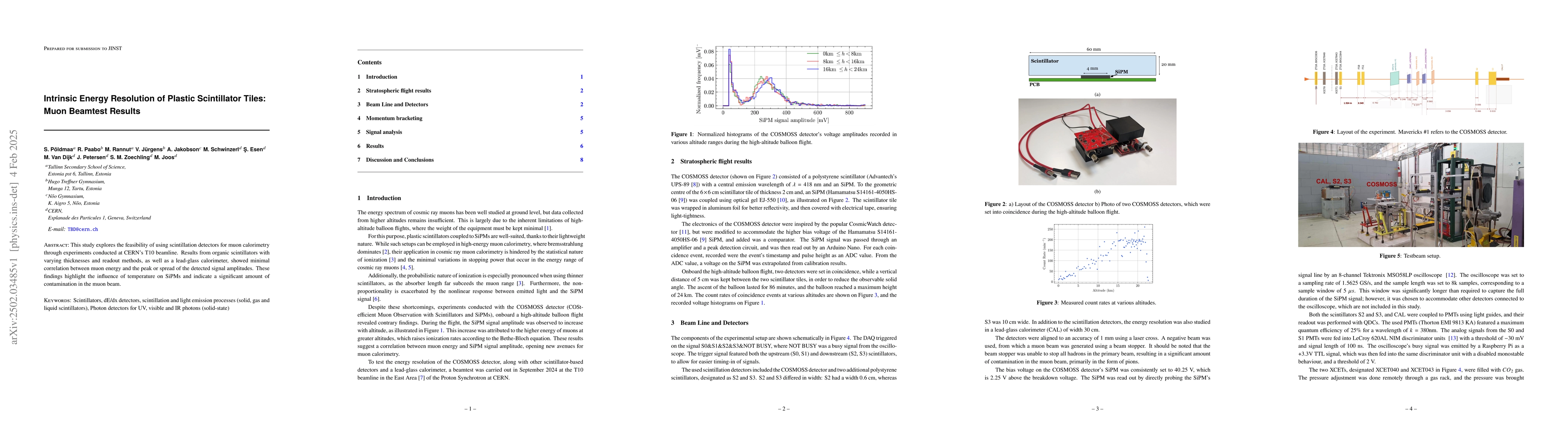 Thumbnail for Intrinsic Energy Resolution of Plastic Scintillator Tiles: Muon Beamtest
  Results