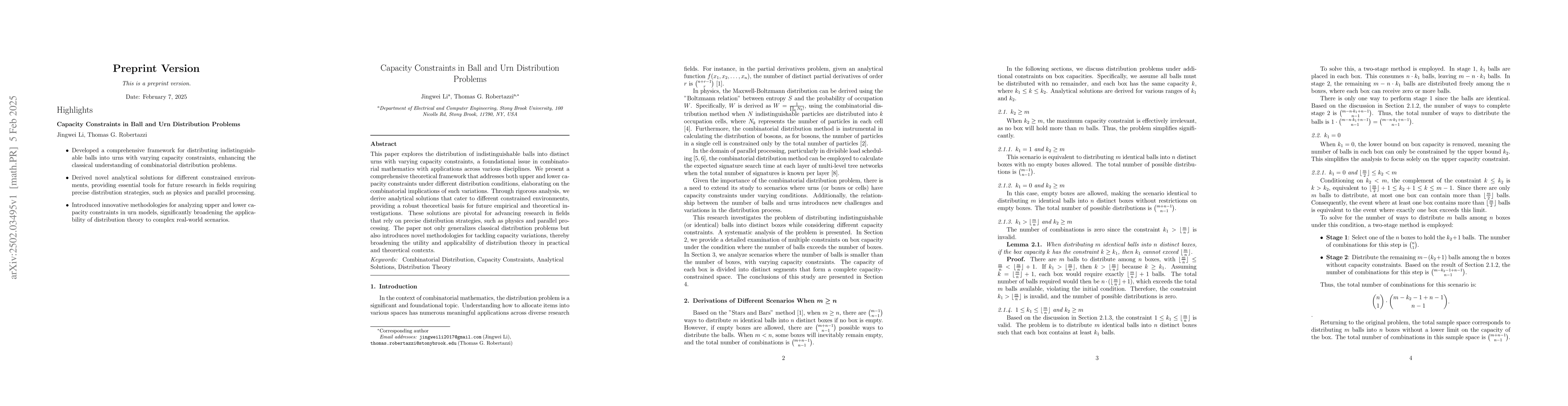 Thumbnail for Capacity Constraints in Ball and Urn Distribution Problems