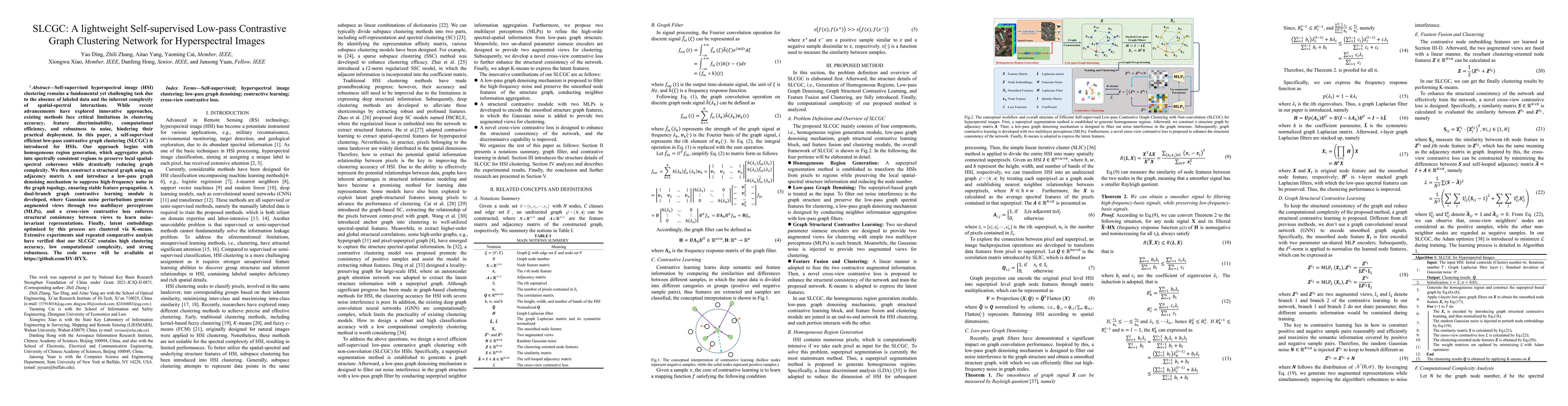 Thumbnail for SLCGC: A lightweight Self-supervised Low-pass Contrastive Graph
  Clustering Network for Hyperspectral Images