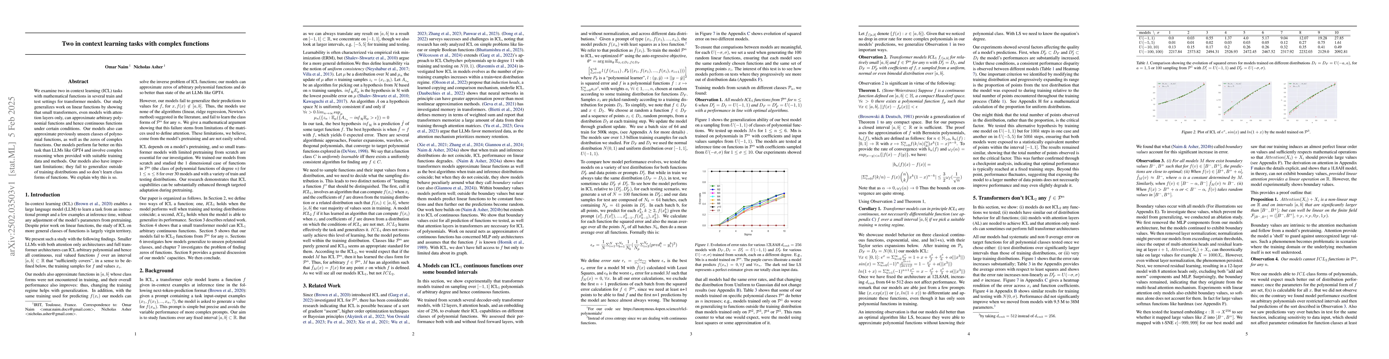 Thumbnail for Two in context learning tasks with complex functions