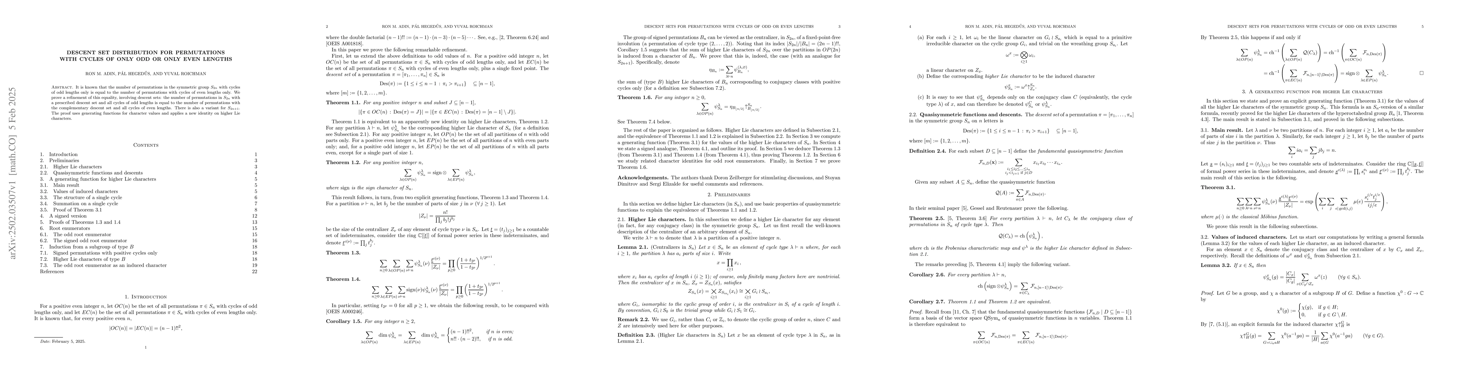 Thumbnail for Descent set distribution for permutations with cycles of only odd or
  only even lengths