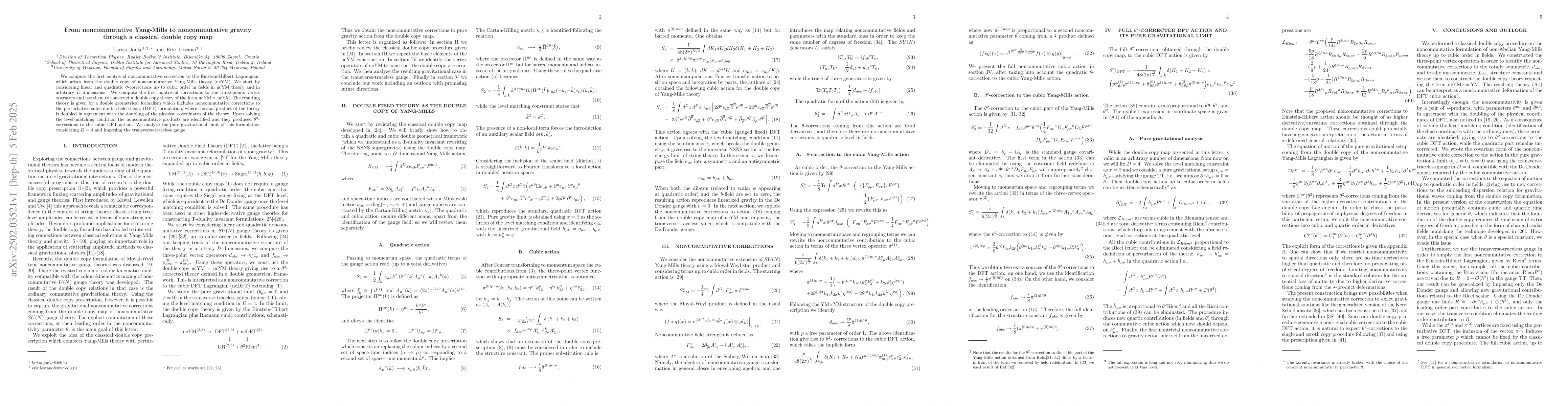 Thumbnail for From noncommutative Yang-Mills to noncommutative gravity through a
  classical double copy map