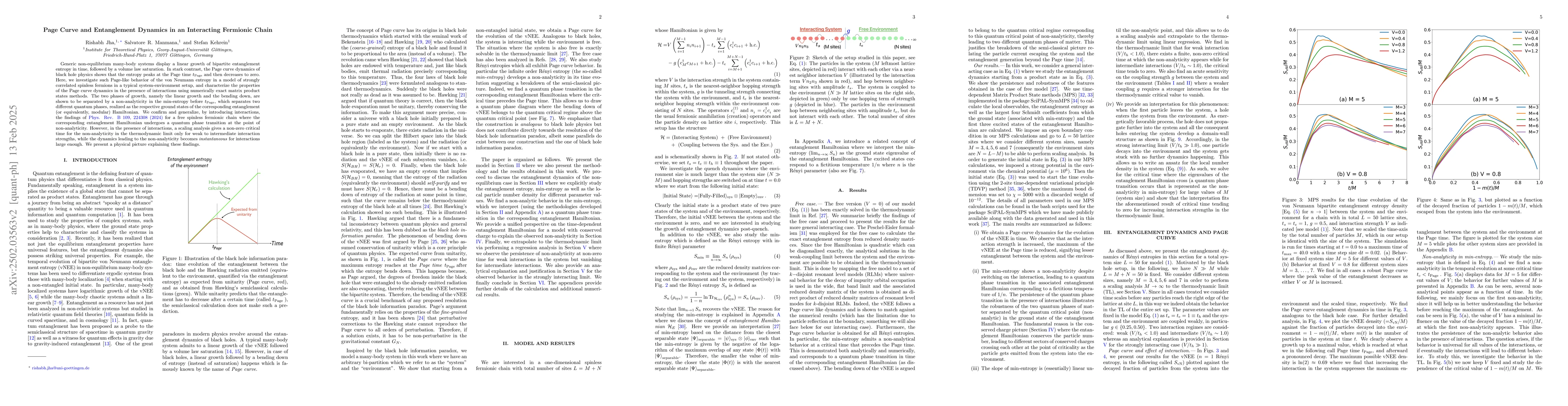 Thumbnail for Page Curve and Entanglement Dynamics in an Interacting Fermionic Chain