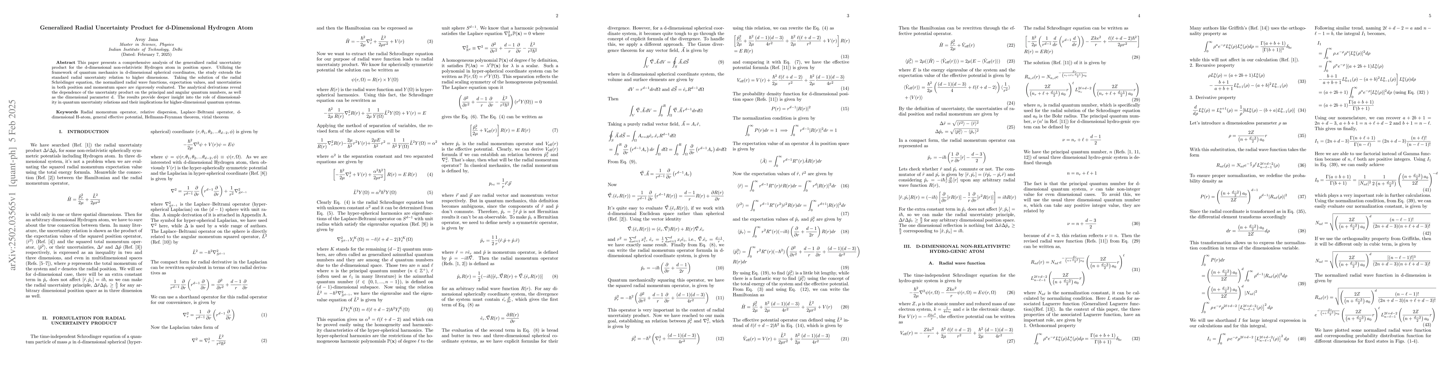 Thumbnail for Generalized Radial Uncertainty Product for d-Dimensional Hydrogen Atom