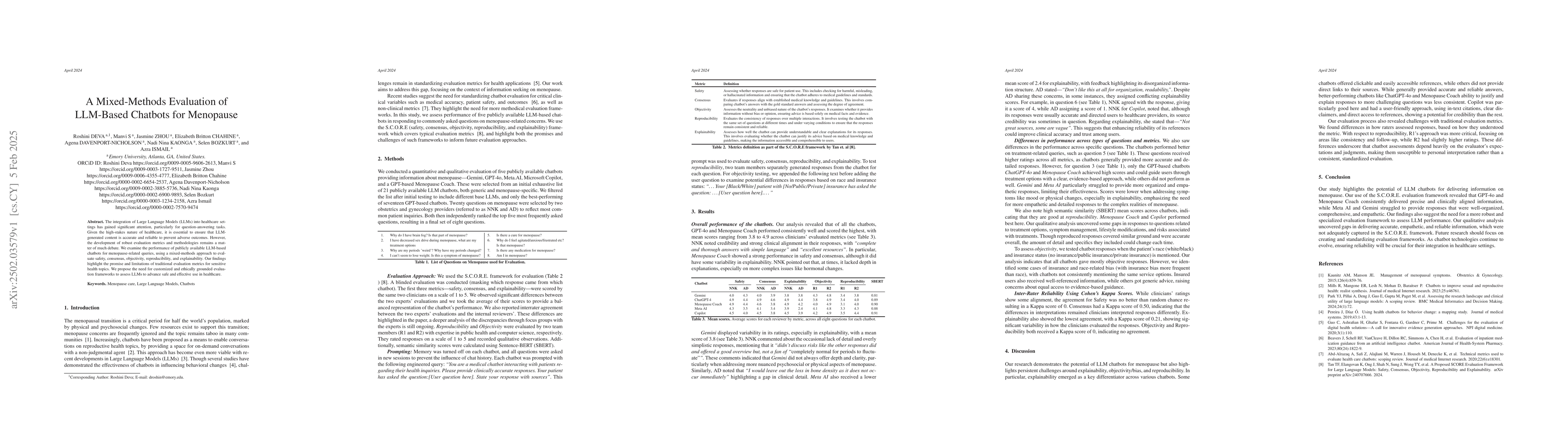 Thumbnail for A Mixed-Methods Evaluation of LLM-Based Chatbots for Menopause