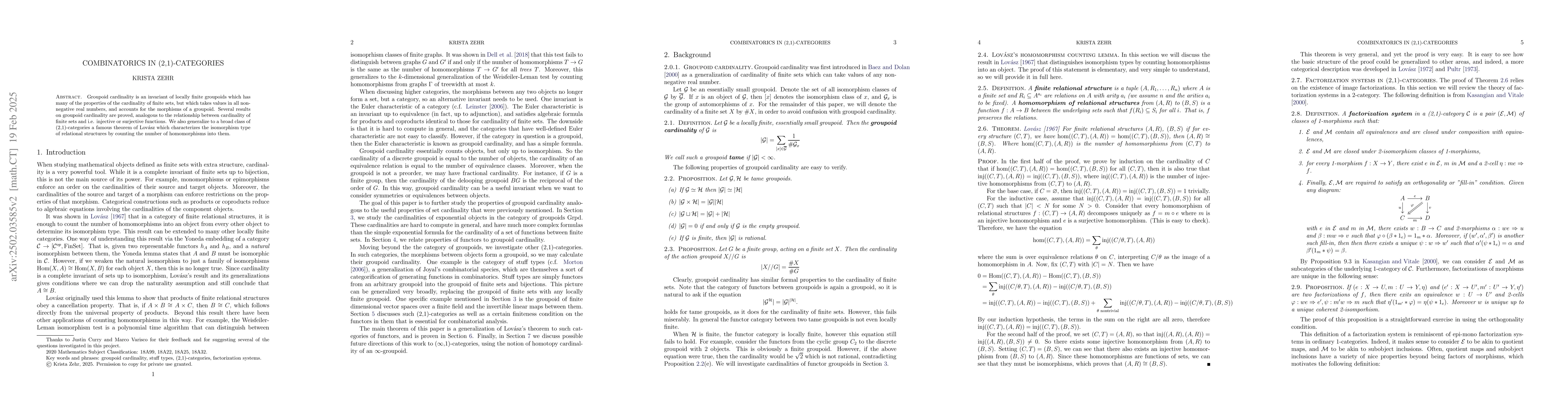 Thumbnail for Combinatorics in (2,1)-categories