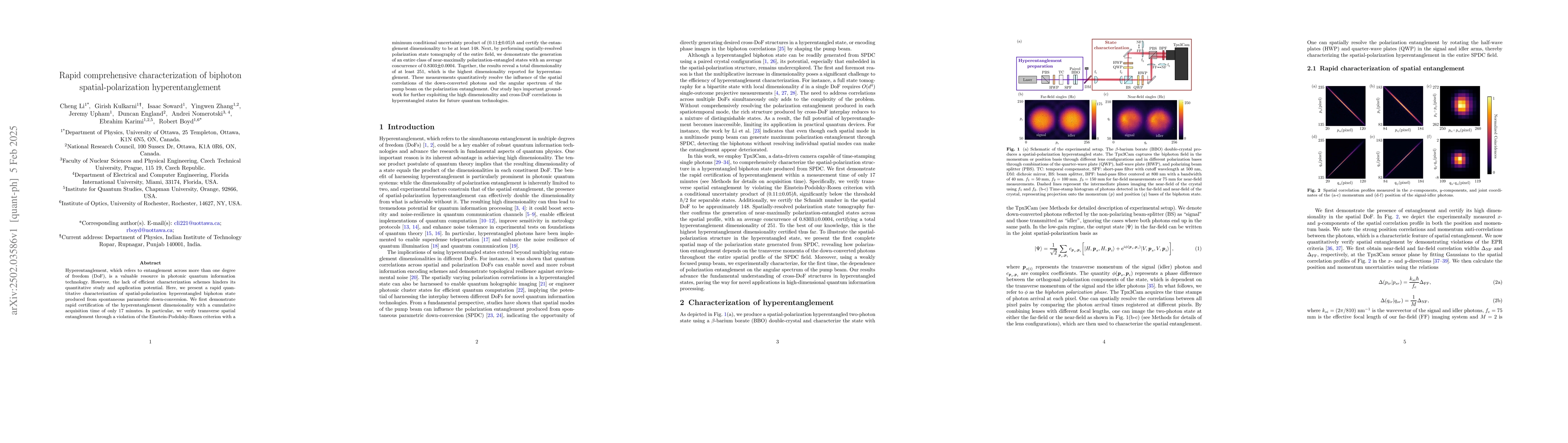 Thumbnail for Rapid comprehensive characterization of biphoton spatial-polarization
  hyperentanglement