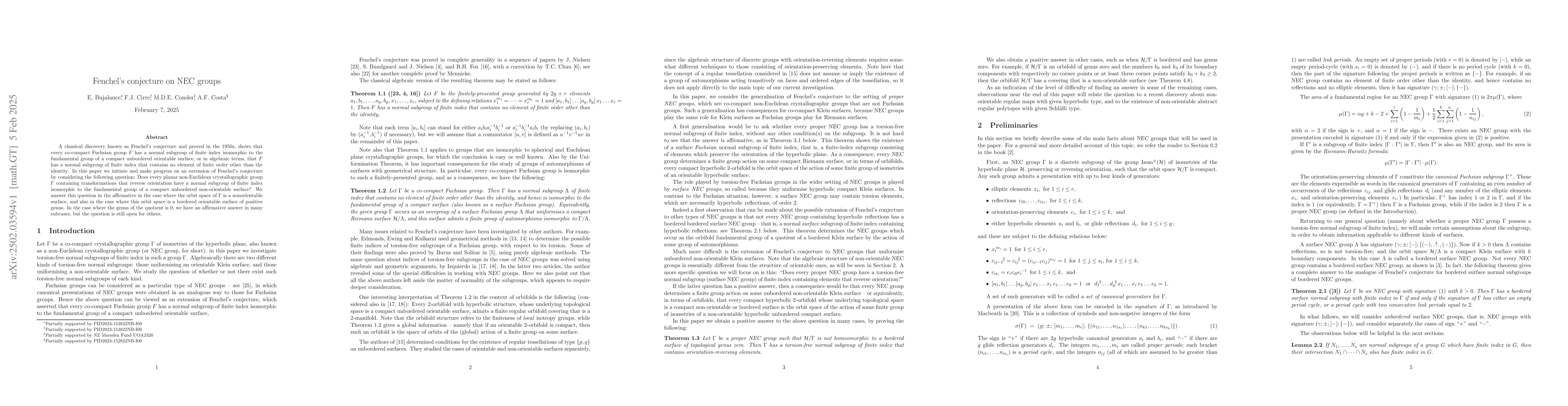 Thumbnail for Fenchel's conjecture on NEC groups