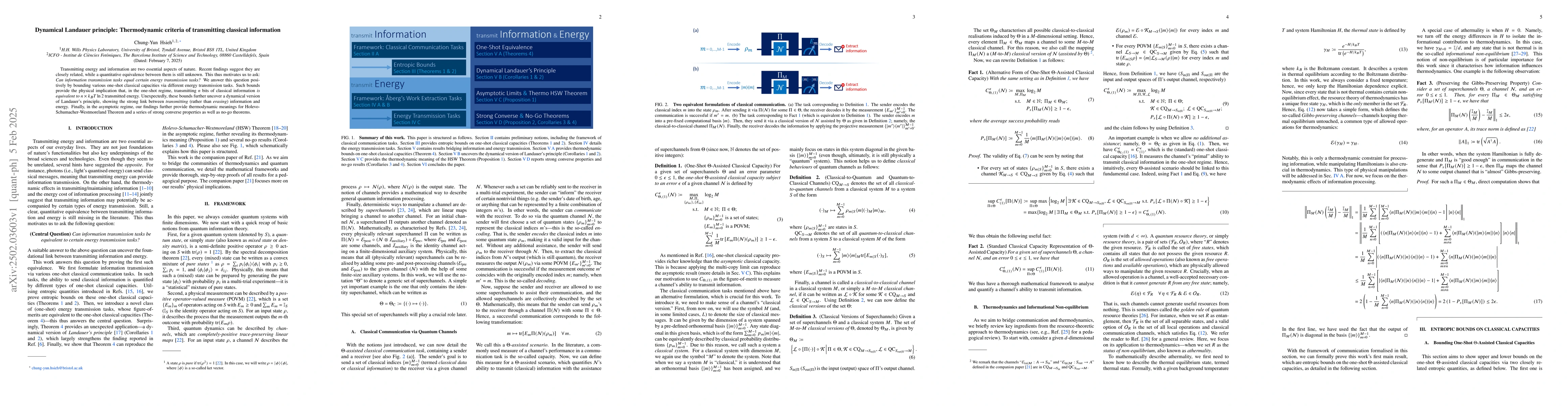 Thumbnail for Dynamical Landauer principle: Thermodynamic criteria of transmitting
  classical information