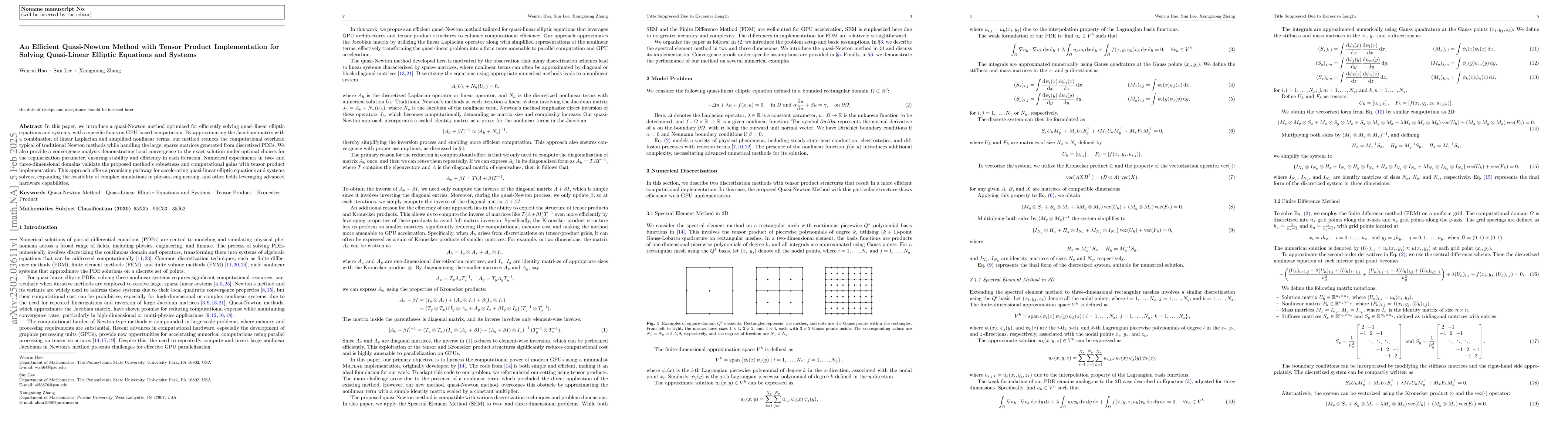 Thumbnail for An Efficient Quasi-Newton Method with Tensor Product Implementation for
  Solving Quasi-Linear Elliptic Equations and Systems