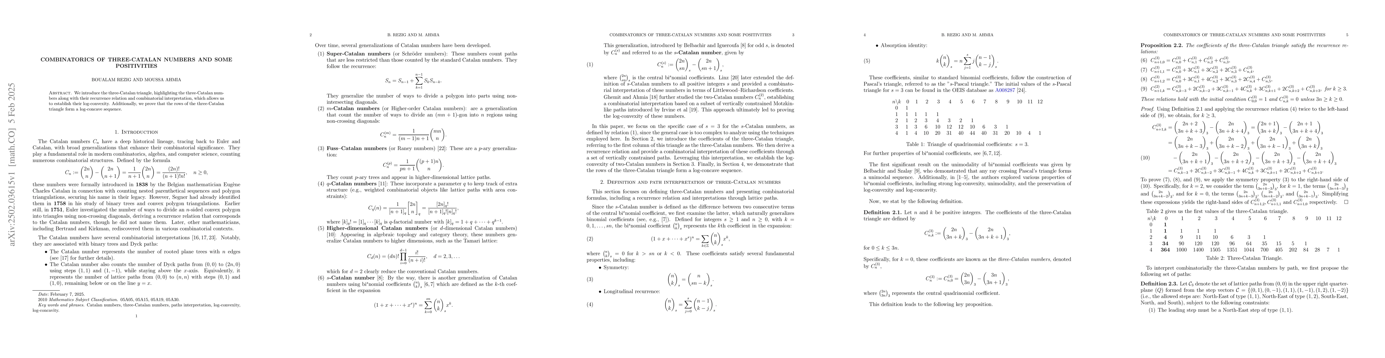Thumbnail for Combinatorics of three-Catalan numbers and some positivities