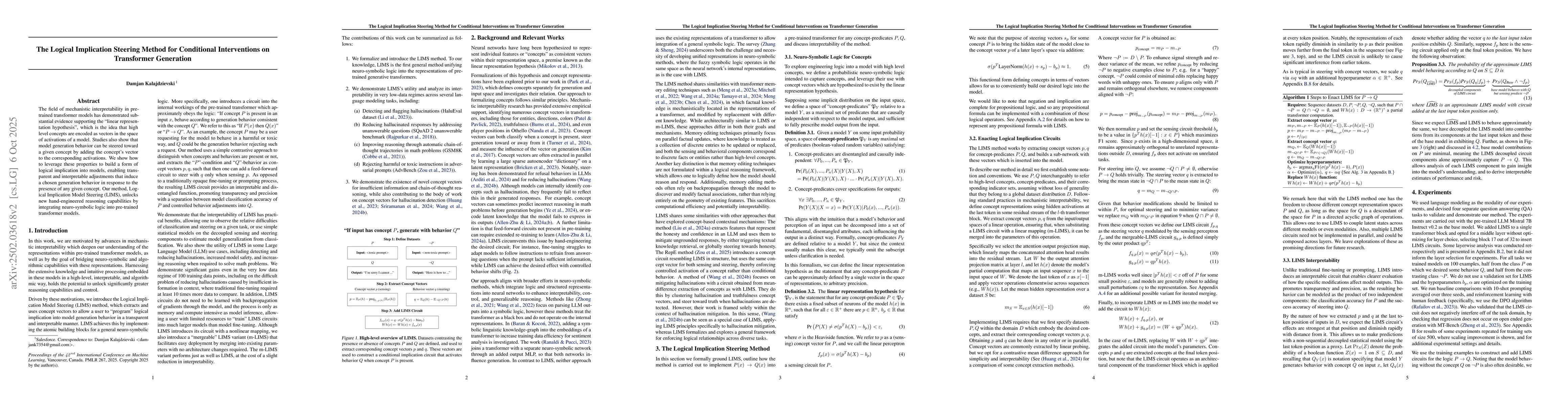 Thumbnail for The Logical Implication Steering Method for Conditional Interventions on
  Transformer Generation