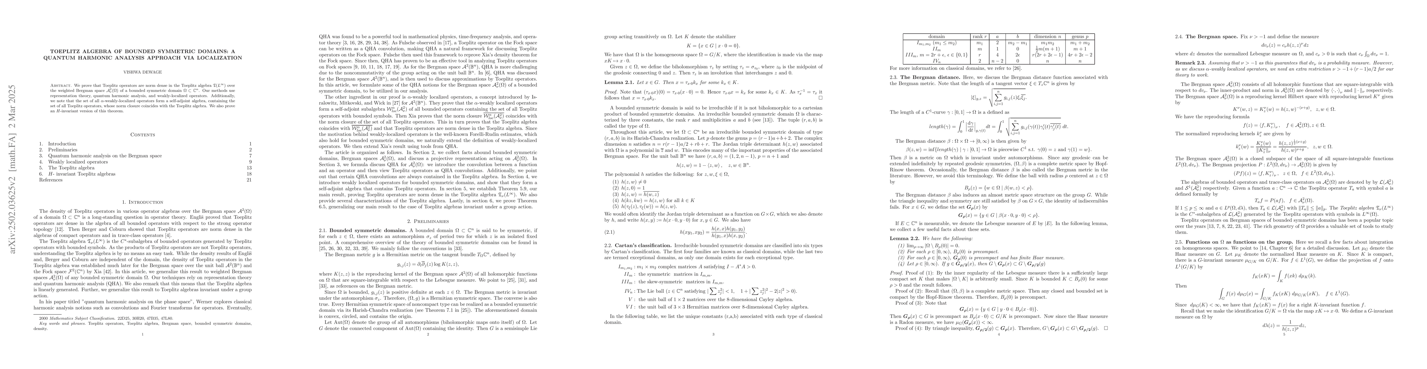 Thumbnail for Toeplitz algebra of bounded symmetric domains: A quantum harmonic
  analysis approach via localization
