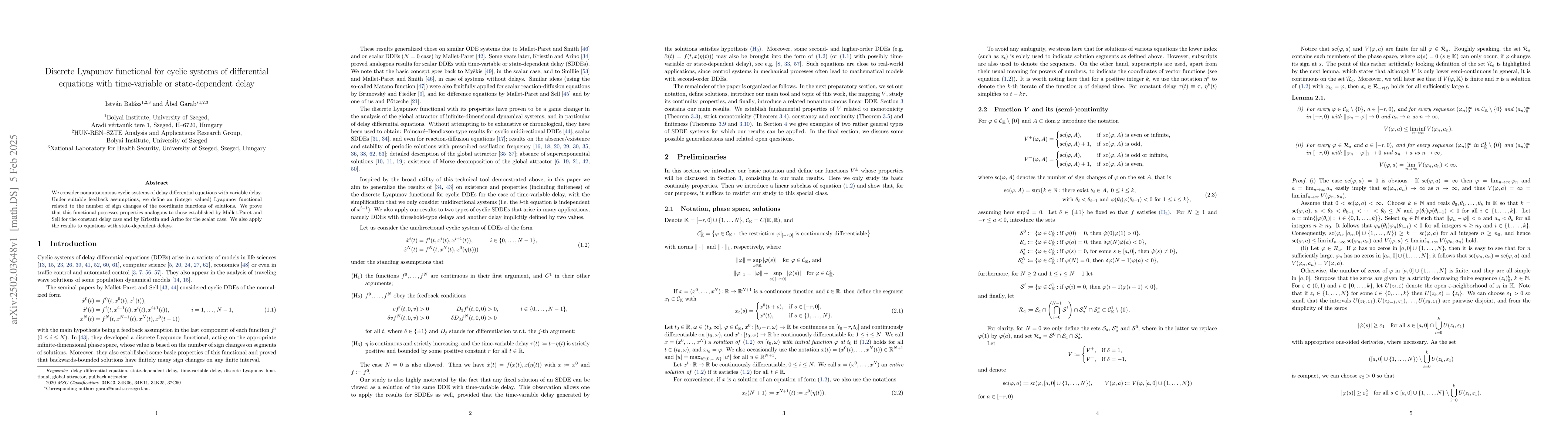 Thumbnail for Discrete Lyapunov functional for cyclic systems of differential
  equations with time-variable or state-dependent delay