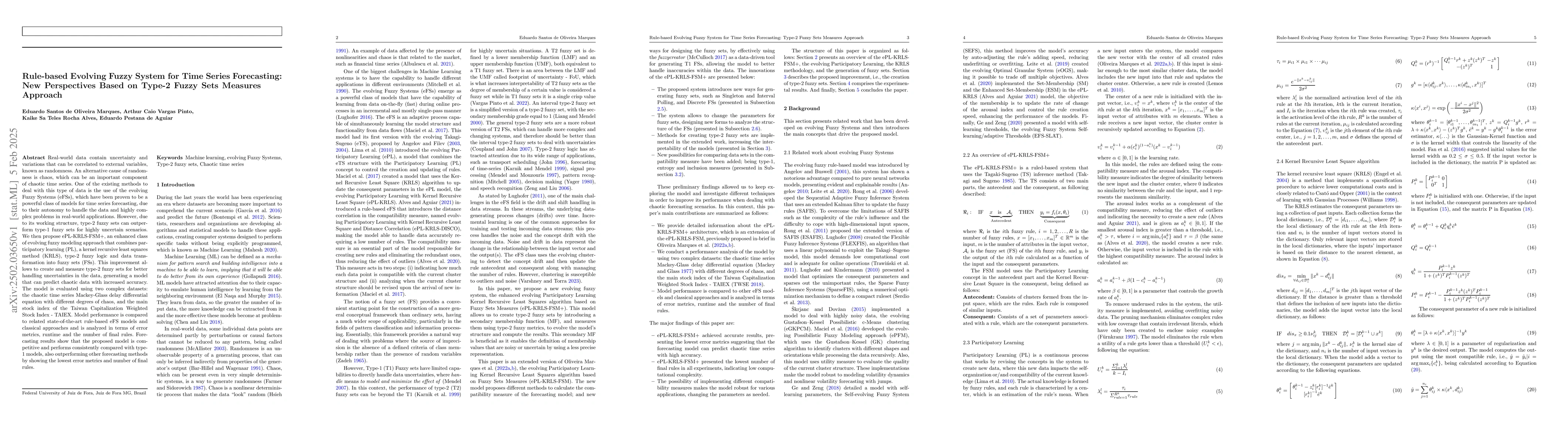 Thumbnail for Rule-based Evolving Fuzzy System for Time Series Forecasting: New
  Perspectives Based on Type-2 Fuzzy Sets Measures Approach