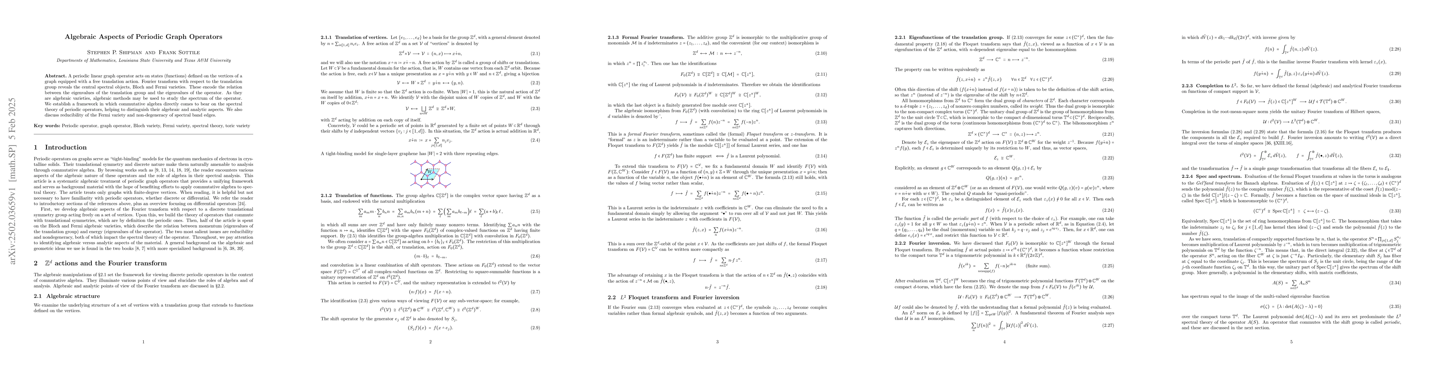 Thumbnail for Algebraic Aspects of Periodic Graph Operators