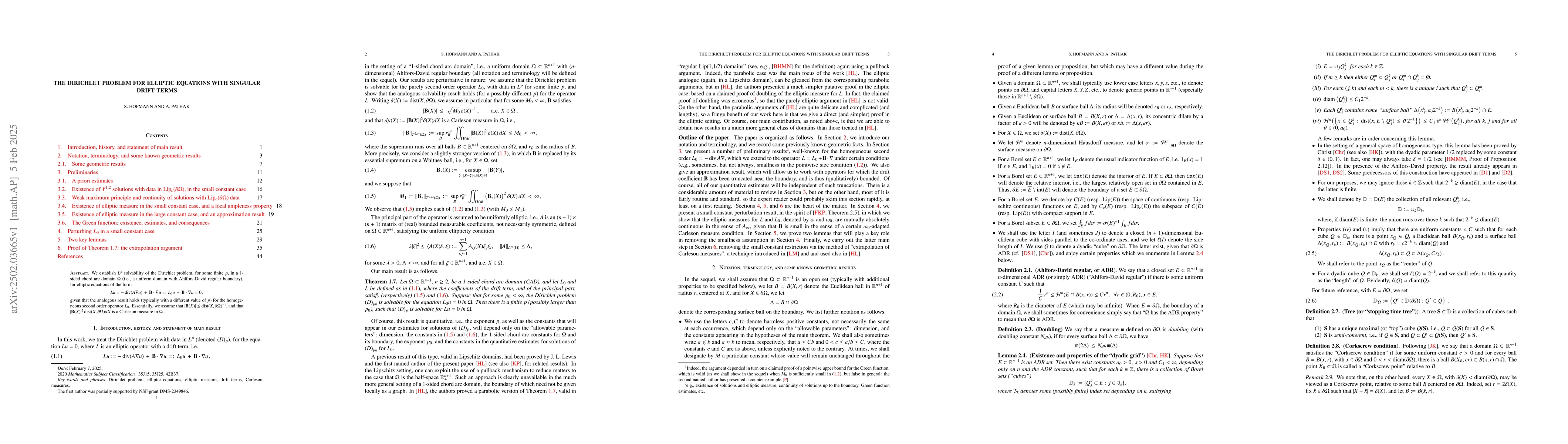 Thumbnail for The Dirichlet Problem for elliptic equations with singular drift terms