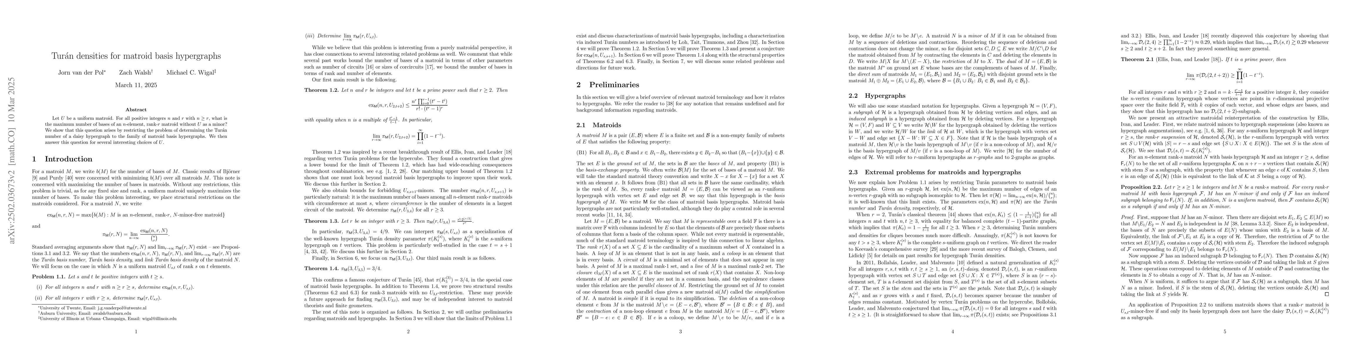 Thumbnail for Turán densities for matroid basis hypergraphs