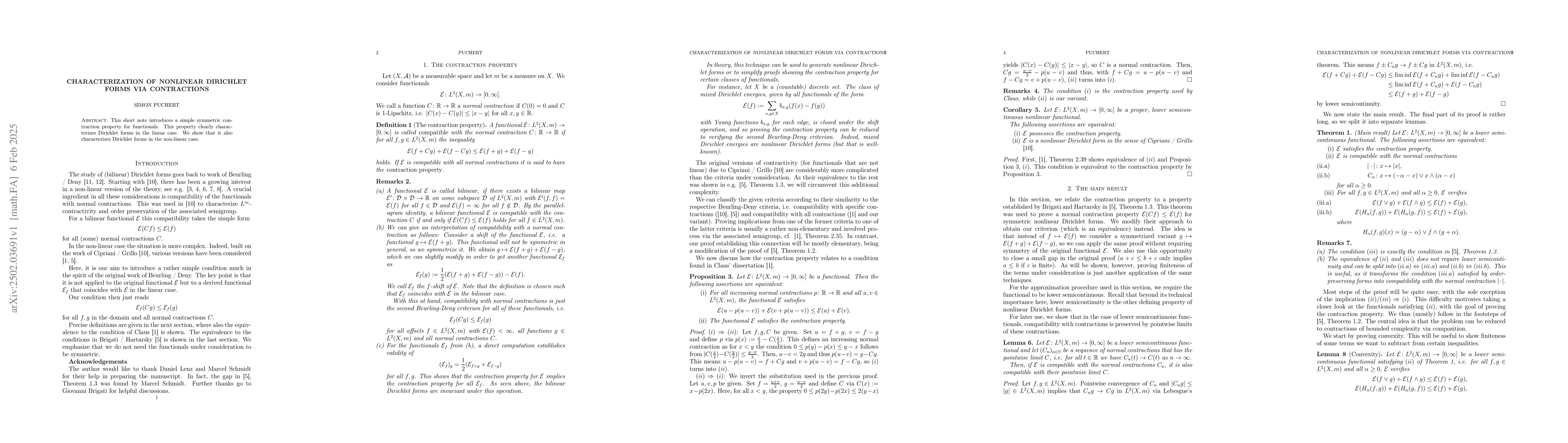 Thumbnail for Characterization of nonlinear Dirichlet forms via contractions