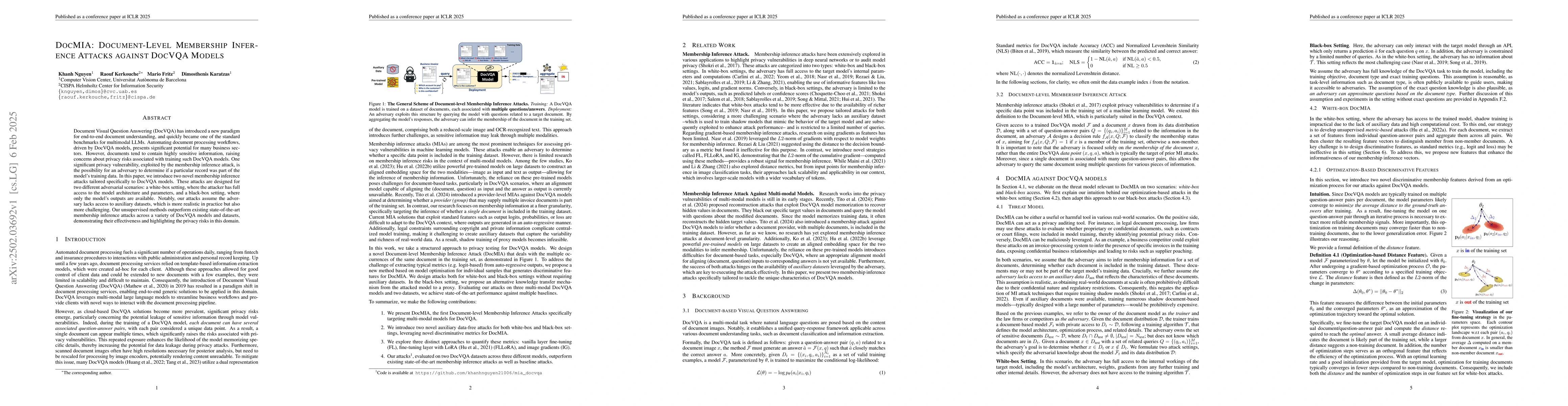 Thumbnail for DocMIA: Document-Level Membership Inference Attacks against DocVQA
  Models