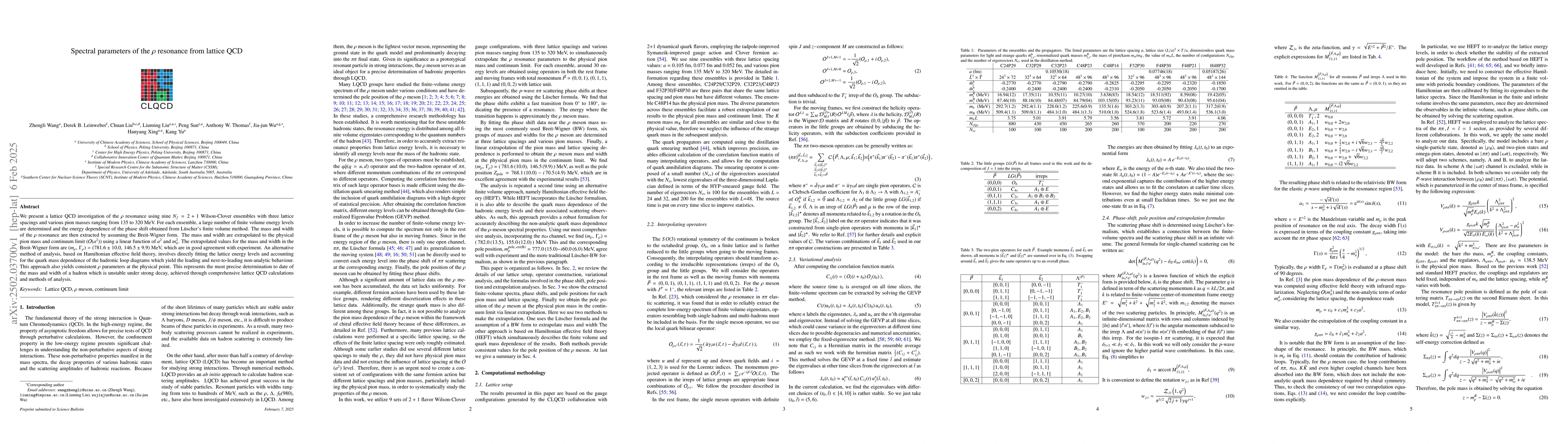 Thumbnail for Spectral parameters of the $ρ$ resonance from lattice QCD