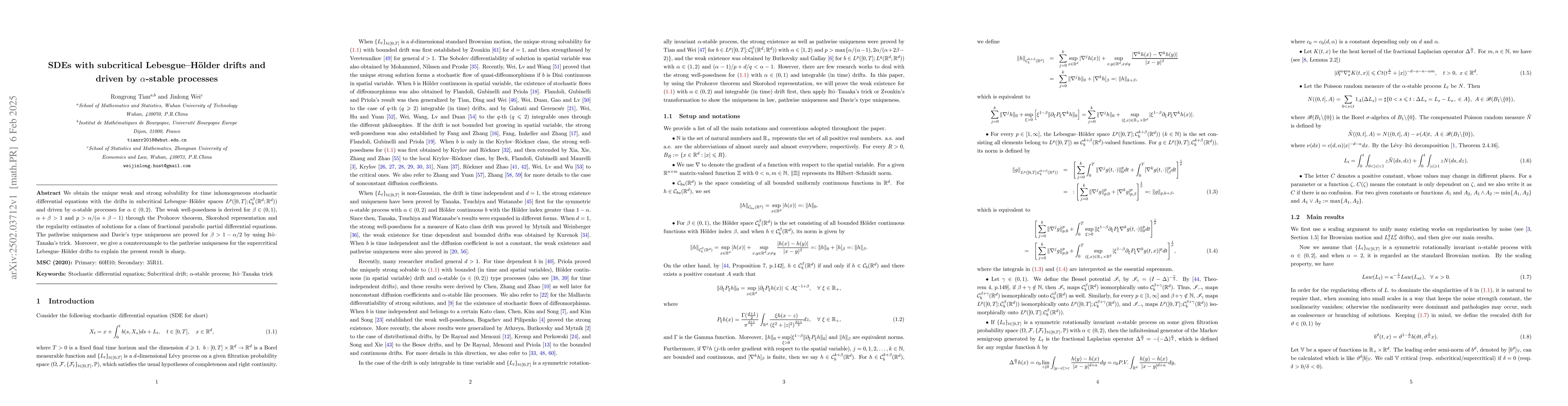Thumbnail for SDEs with subcritical Lebesgue--Hölder drifts and driven by
  $α$-stable processes