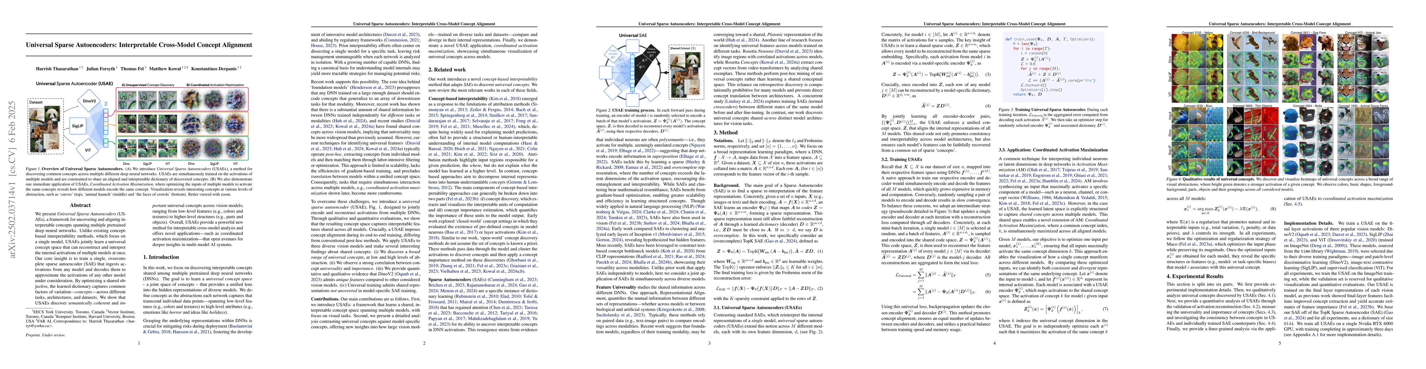 Thumbnail for Universal Sparse Autoencoders: Interpretable Cross-Model Concept
  Alignment