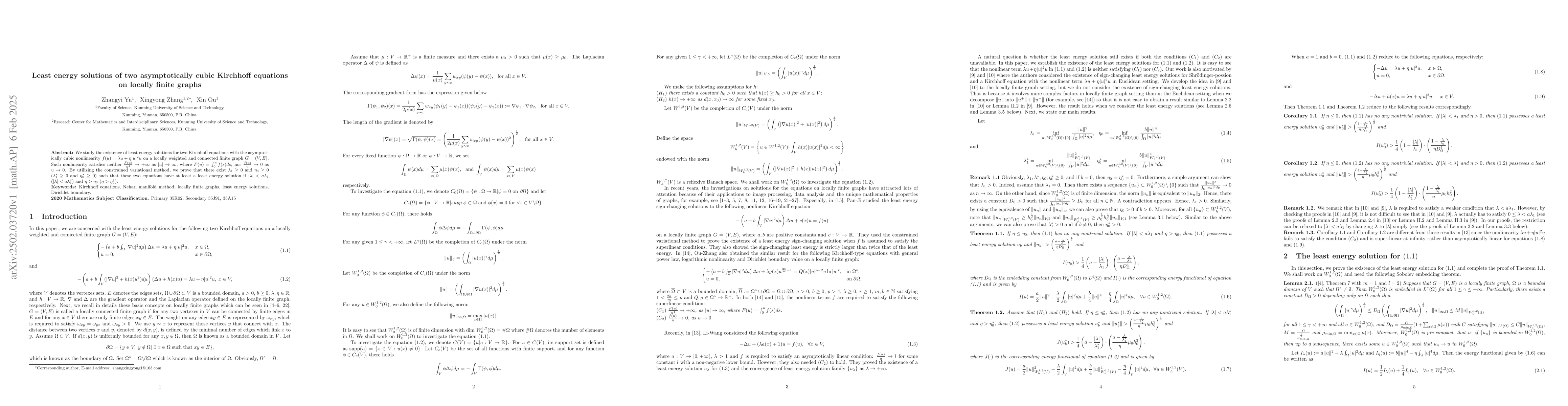 Thumbnail for Least energy solutions of two asymptotically cubic Kirchhoff equations
  on locally finite graphs