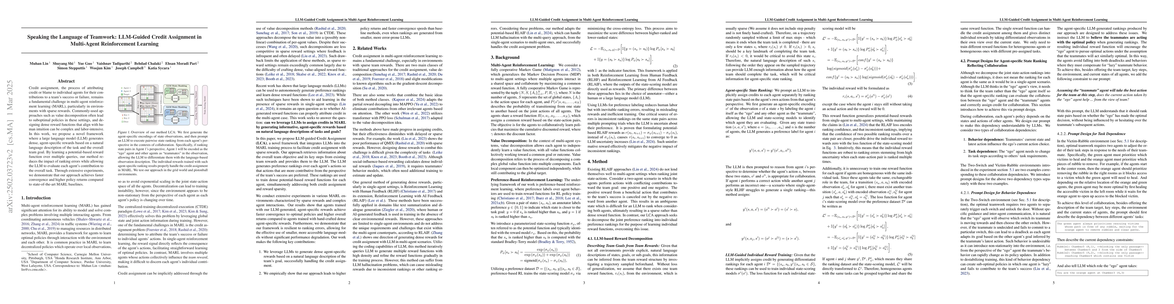 Thumbnail for Speaking the Language of Teamwork: LLM-Guided Credit Assignment in
  Multi-Agent Reinforcement Learning