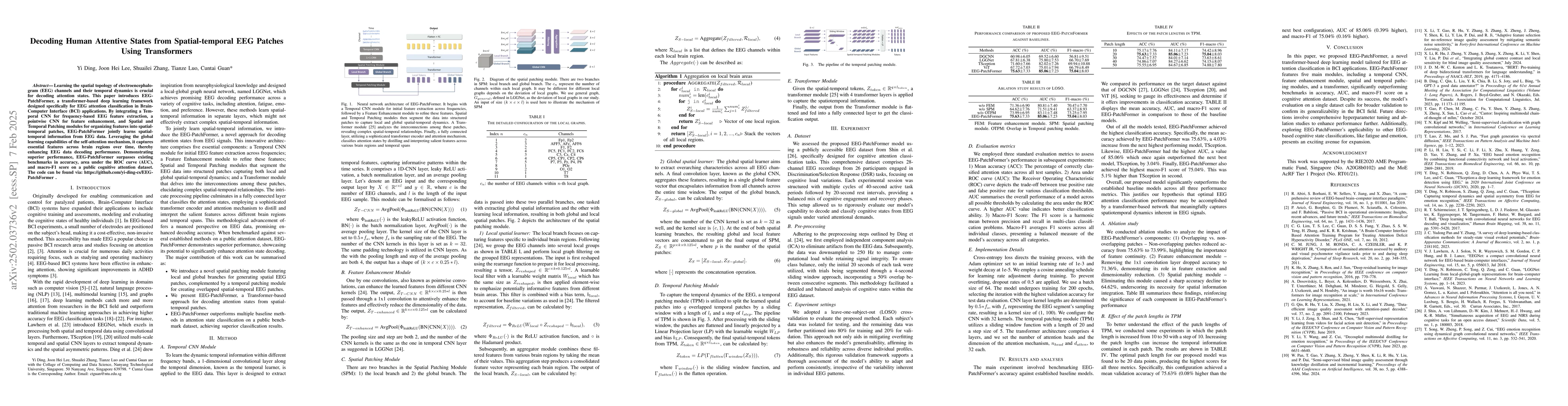 Thumbnail for Decoding Human Attentive States from Spatial-temporal EEG Patches Using
  Transformers