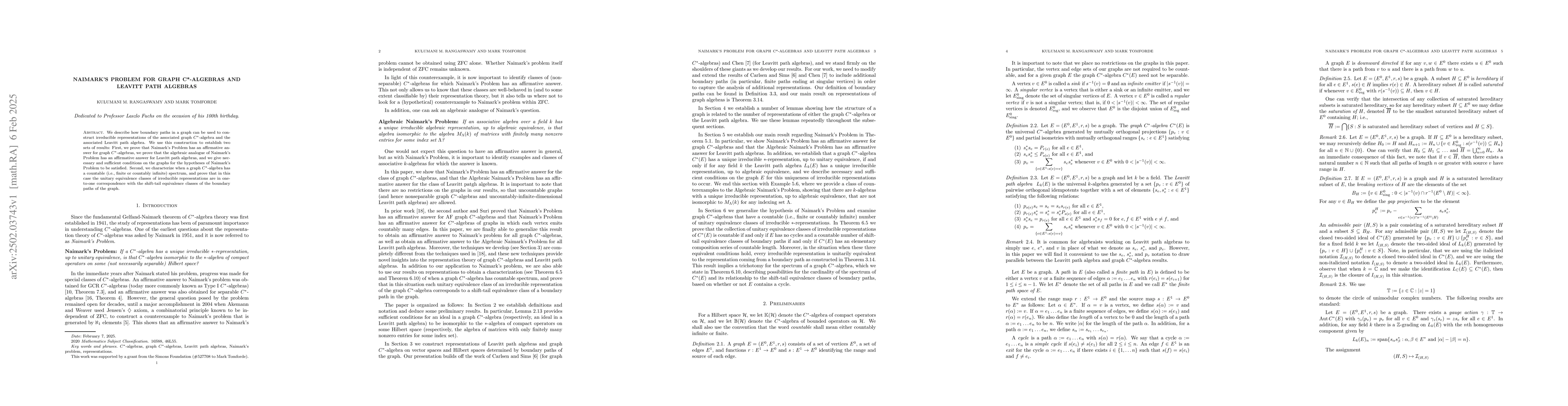 Thumbnail for Naimark's Problem for graph C*-algebras and Leavitt path algebras
