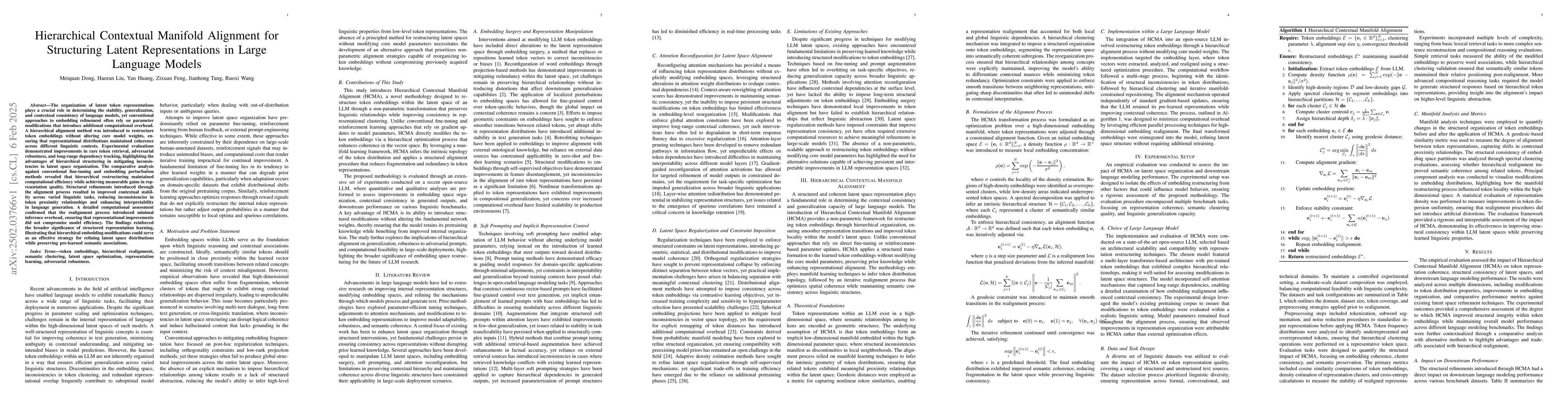Thumbnail for Hierarchical Contextual Manifold Alignment for Structuring Latent
  Representations in Large Language Models