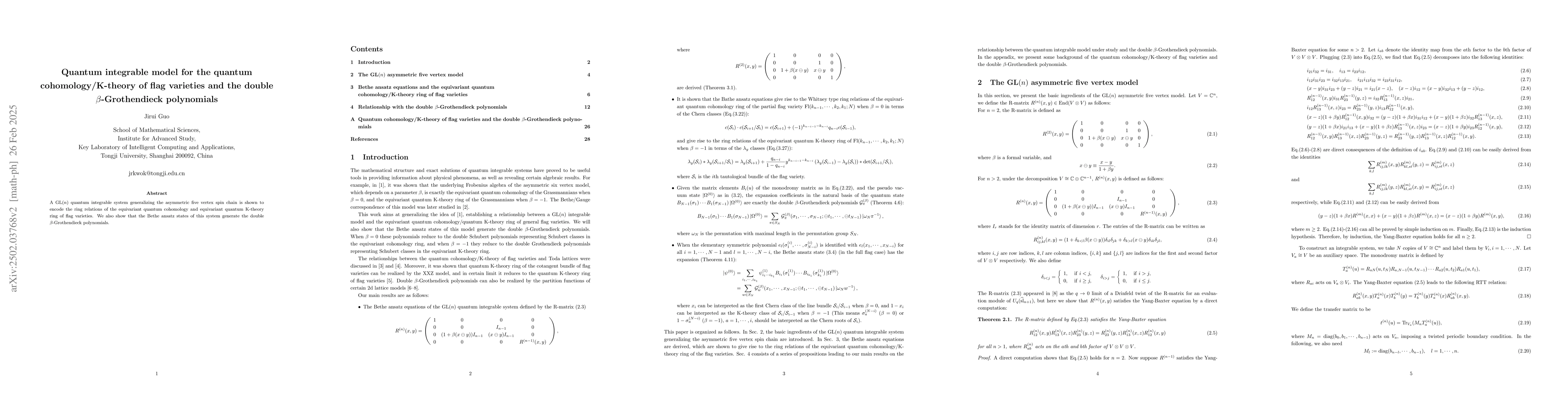 Thumbnail for Quantum integrable model for the quantum cohomology/K-theory of flag
  varieties and the double $β$-Grothendieck polynomials