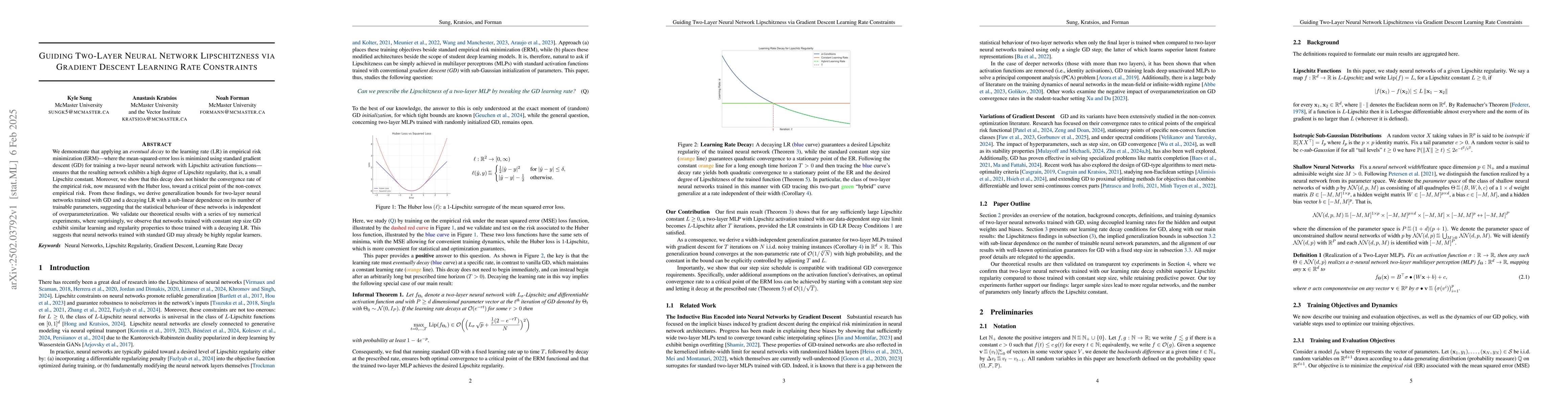 Thumbnail for Guiding Two-Layer Neural Network Lipschitzness via Gradient Descent
  Learning Rate Constraints
