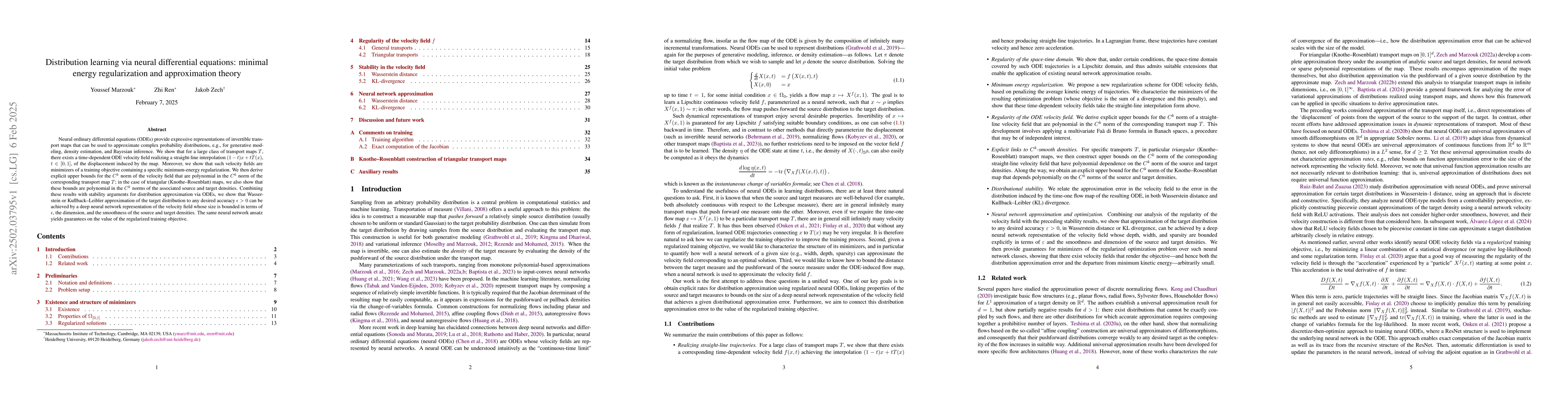 Thumbnail for Distribution learning via neural differential equations: minimal energy
  regularization and approximation theory