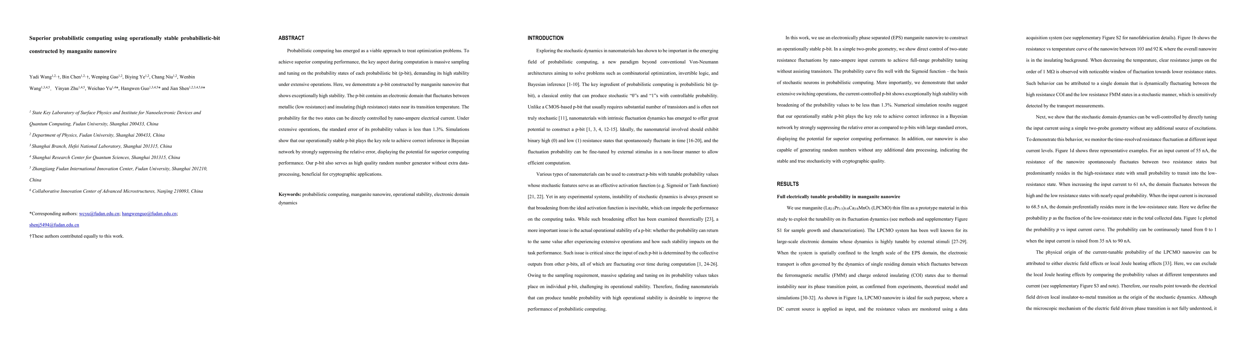 Thumbnail for Superior probabilistic computing using operationally stable
  probabilistic-bit constructed by manganite nanowire