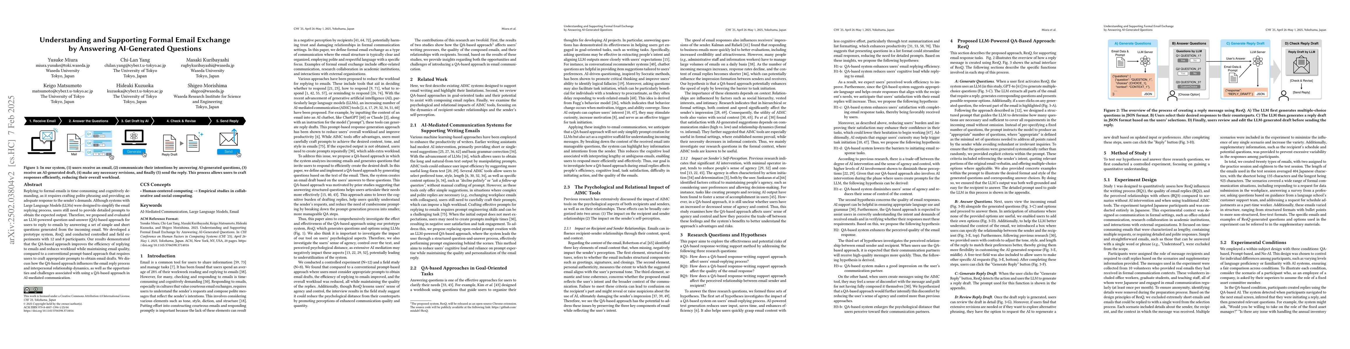 Thumbnail for Understanding and Supporting Formal Email Exchange by Answering
  AI-Generated Questions