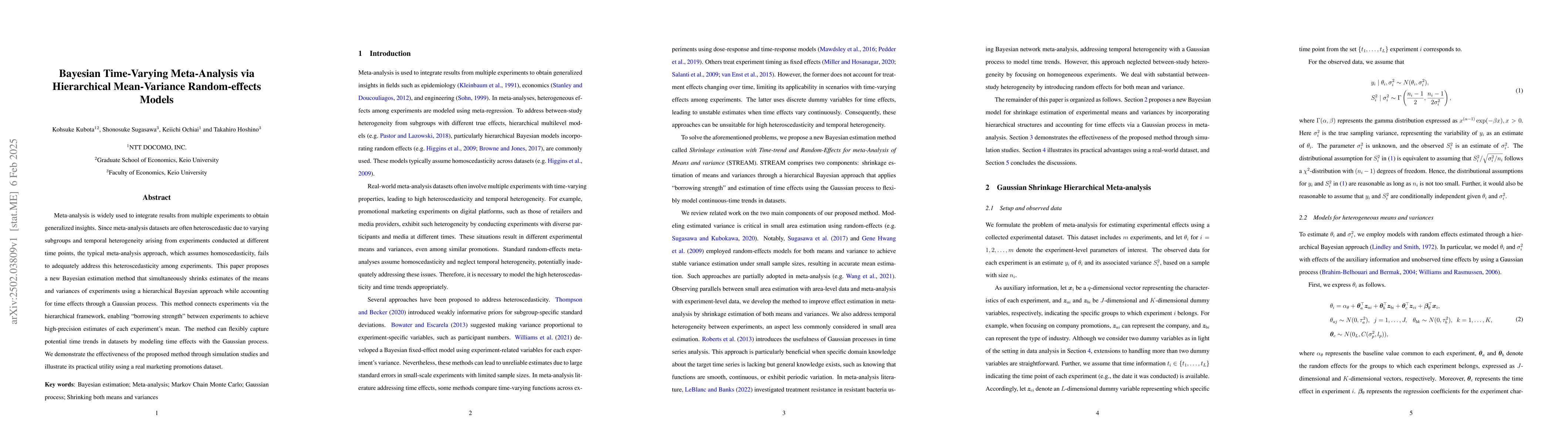 Thumbnail for Bayesian Time-Varying Meta-Analysis via Hierarchical Mean-Variance
  Random-effects Models