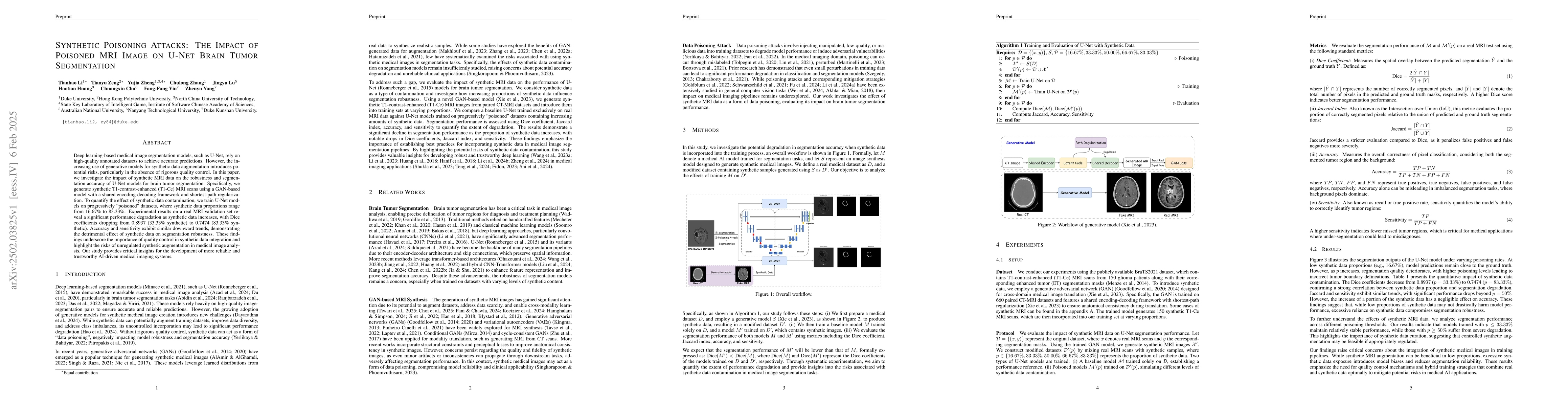 Thumbnail for Synthetic Poisoning Attacks: The Impact of Poisoned MRI Image on U-Net
  Brain Tumor Segmentation