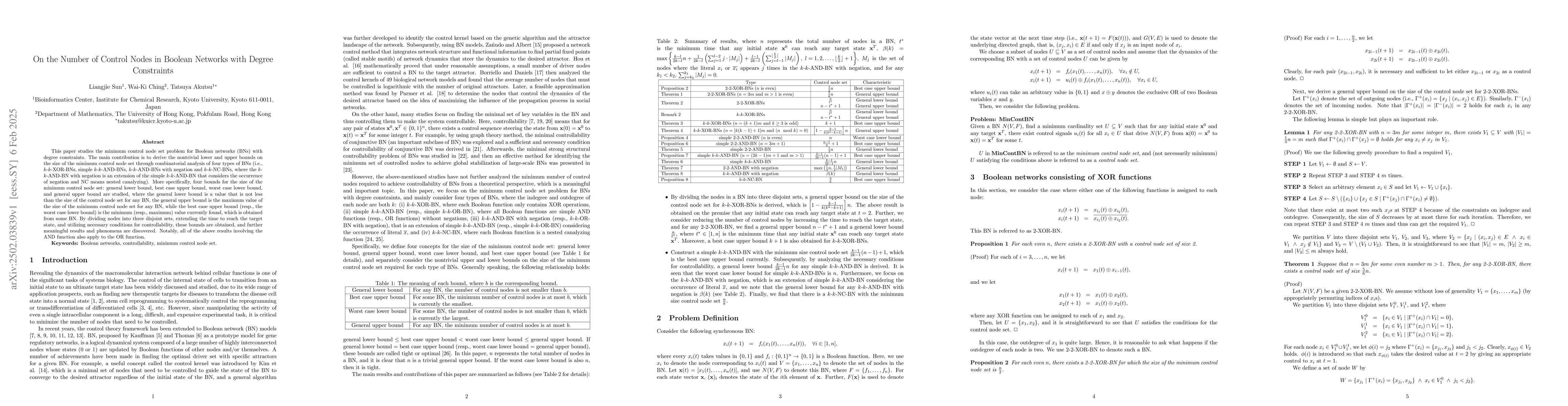 Thumbnail for On the Number of Control Nodes in Boolean Networks with Degree
  Constraints