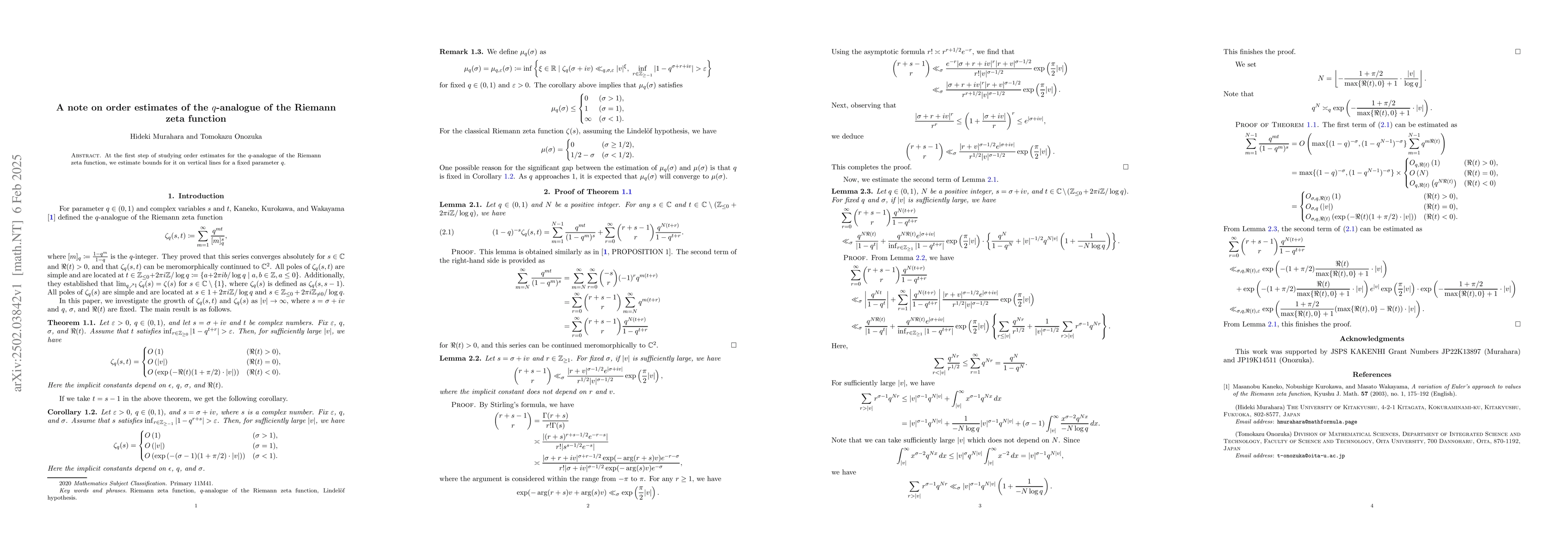 Thumbnail for A note on order estimates of the $q$-analogue of the Riemann zeta
  function