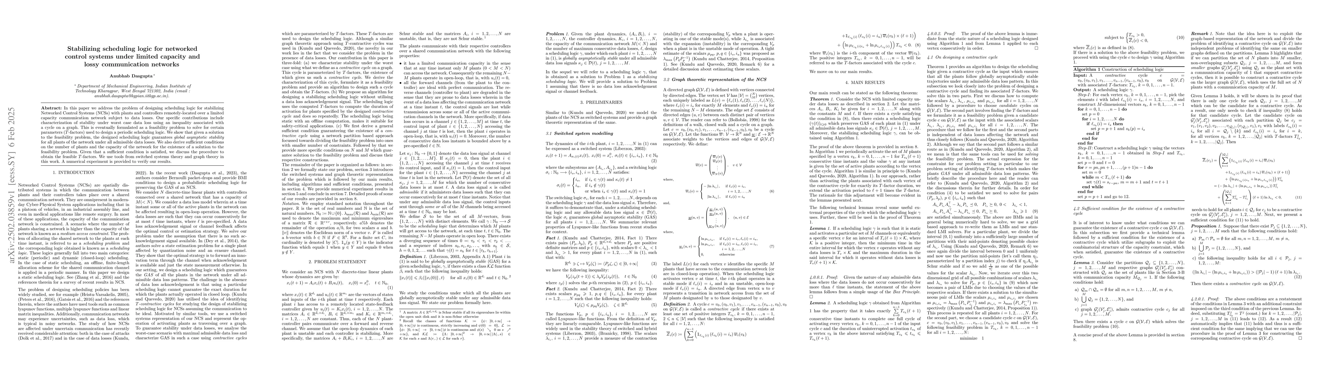 Thumbnail for Stabilizing scheduling logic for networked control systems under limited
  capacity and lossy communication networks