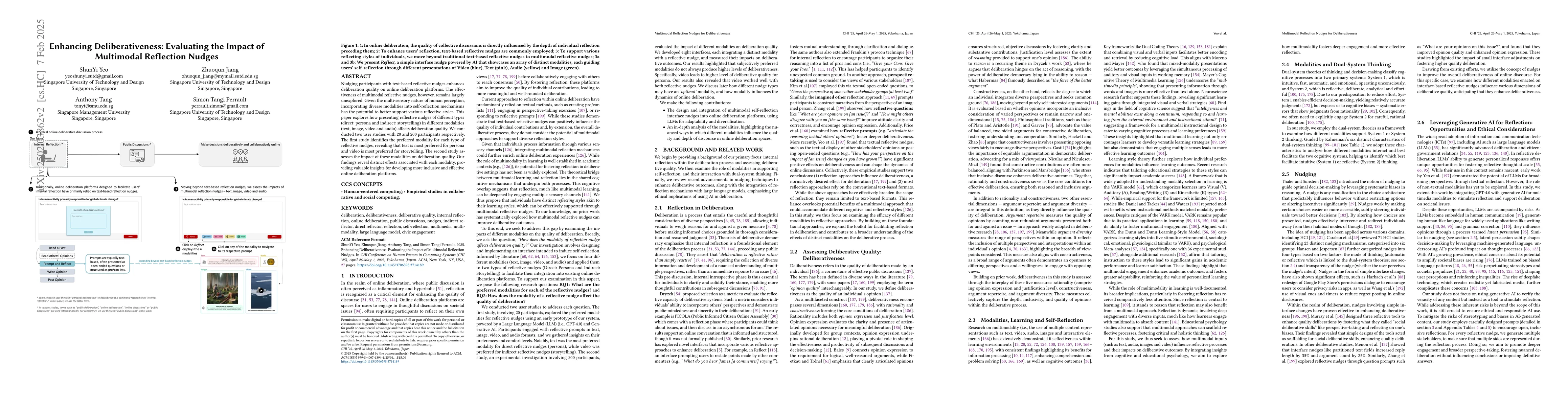 Thumbnail for Enhancing Deliberativeness: Evaluating the Impact of Multimodal
  Reflection Nudges